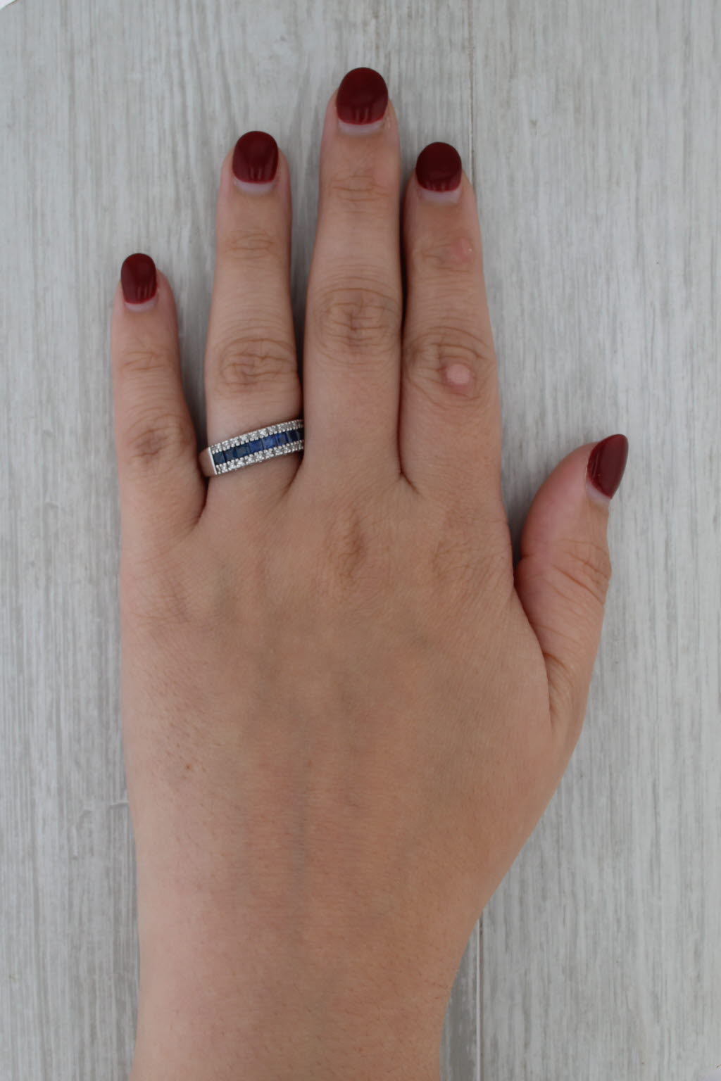 Effy 1.30ctw Blue Sapphire Diamond Ring 14k White Gold Wedding Band Size 8