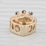 Blue Sapphire Crown Heart Slide Bracelet Charm 14k Yellow Gold Vintage