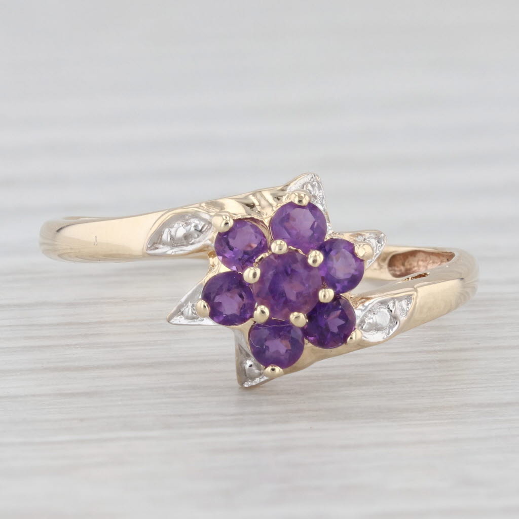 Light Gray 0.45ctw Amethyst Flower Cluster Ring 10k Yellow Gold Size 8.75