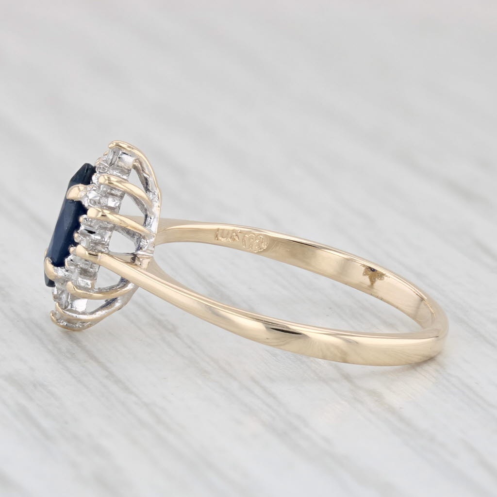 Light Gray 0.70ctw Marquise Blue Sapphire Diamond Halo Ring 10k Gold Size 6.25 Engagement