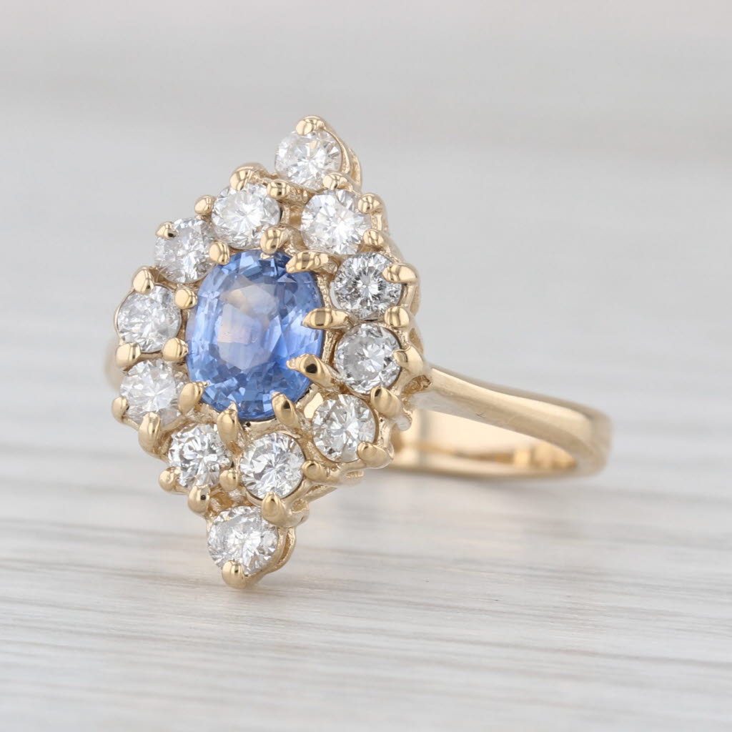 1.65ctw Blue Sapphire Diamond Halo Ring 14k Yellow Gold Size 6.5 Engagement
