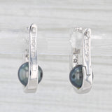 Cultured Black Pearl Diamond J-Hook Earrings 14k White Gold Snap Top