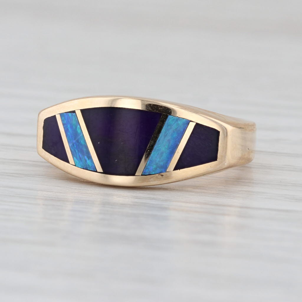 Opal Sugilite Mosaic Inlay Ring 14k Yellow Gold Band Size 6.25-6.5