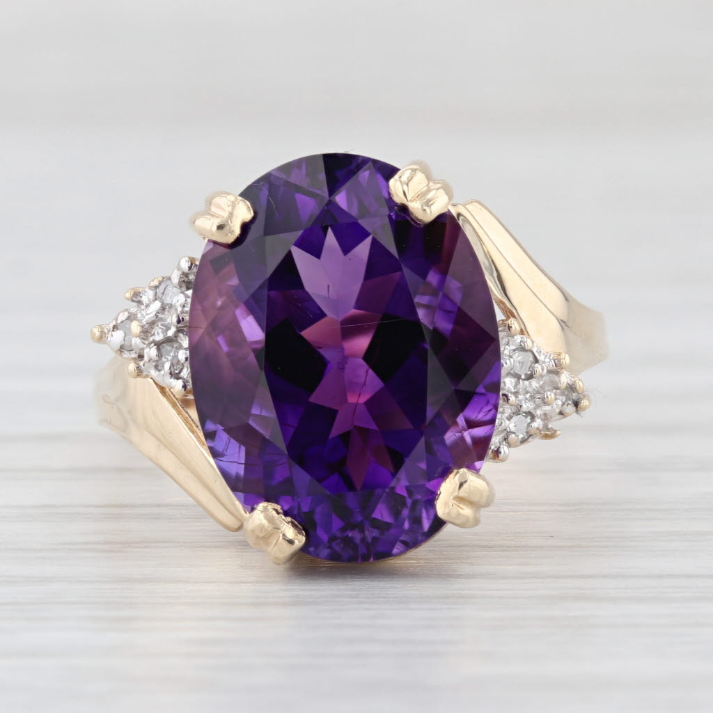 10.22ctw Oval Amethyst Diamond Ring 10k Yellow Gold Size 10