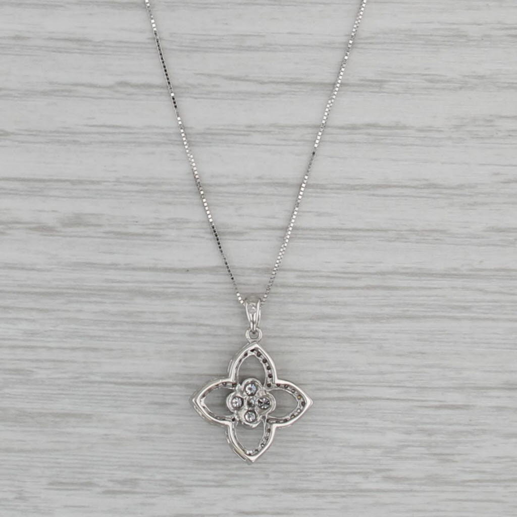 0.30ctw Diamond Flower Pendant Necklace 10k White Gold 18.25" Box Chain