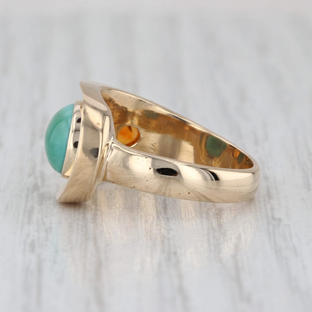 Green Turquoise Orange Opal Ring 14k Yellow Gold Size 6.75 Cocktail