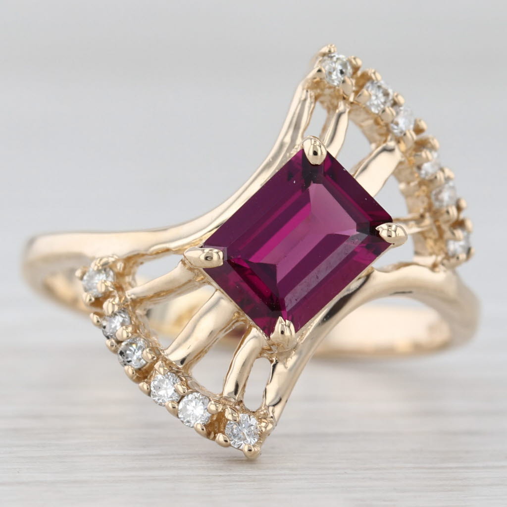 1.73ctw Rhodolite Garnet Diamond Bypass Ring 14k Yellow Gold Size 9.75