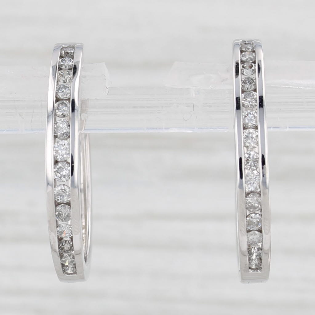 Light Gray 0.33ctw Diamond Hoop Earrings 10k White Gold Snap Top Round Hoops