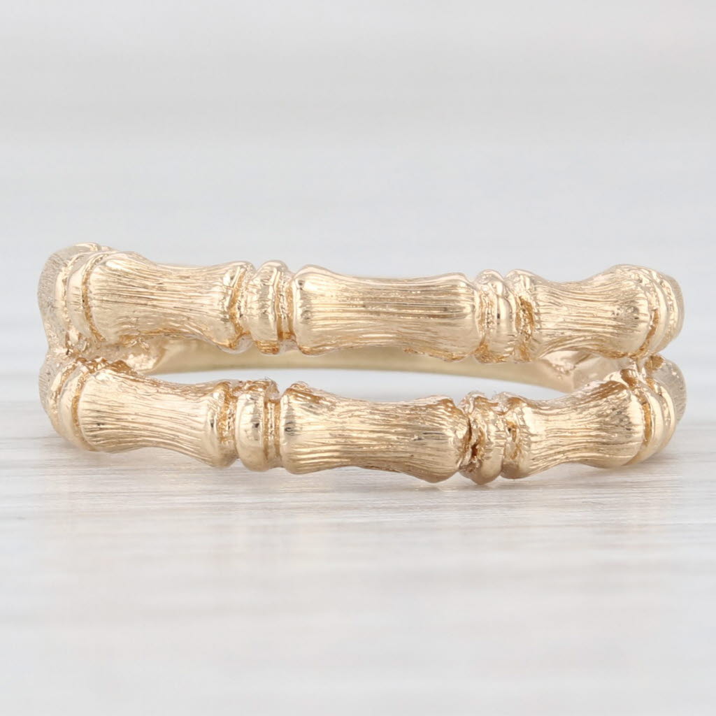 Light Gray Bamboo Double Band Ring 14k Yellow Gold Size 6.75 Textured Finish