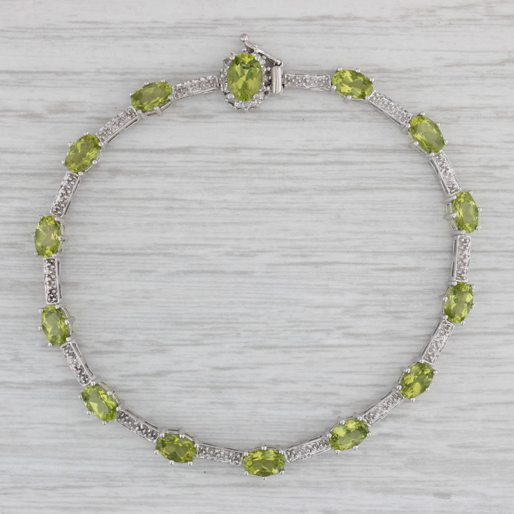 Gray 7.32ctw Peridot Diamond Tennis Bracelet 10k White Gold 7.25"