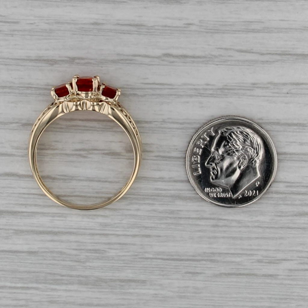 1.06ctw Mexican Fire Opal 3-Stone Ring 14k Yellow Gold Size 9