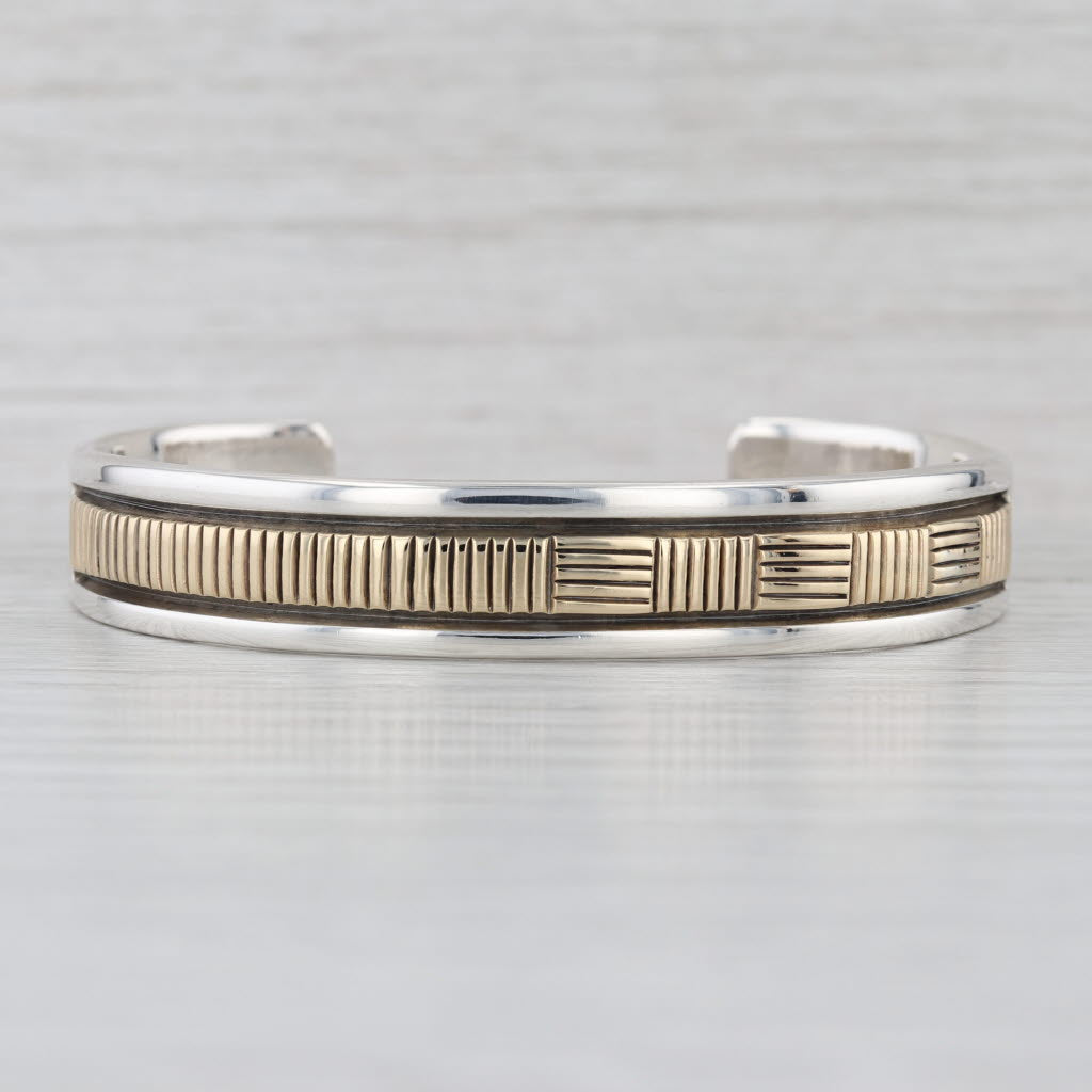 Vintage Native American Cuff Bracelet Sterling Silver 14k Gold B Morgan Navajo