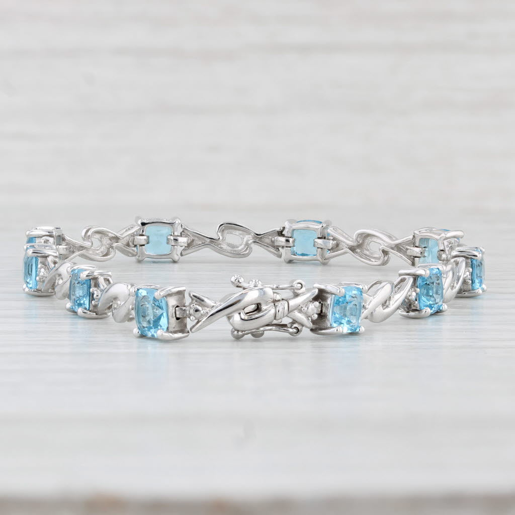 Light Gray 7.50ctw Blue Topaz Bracelet 10k White Gold Diamond Accents 7" 5.5mm