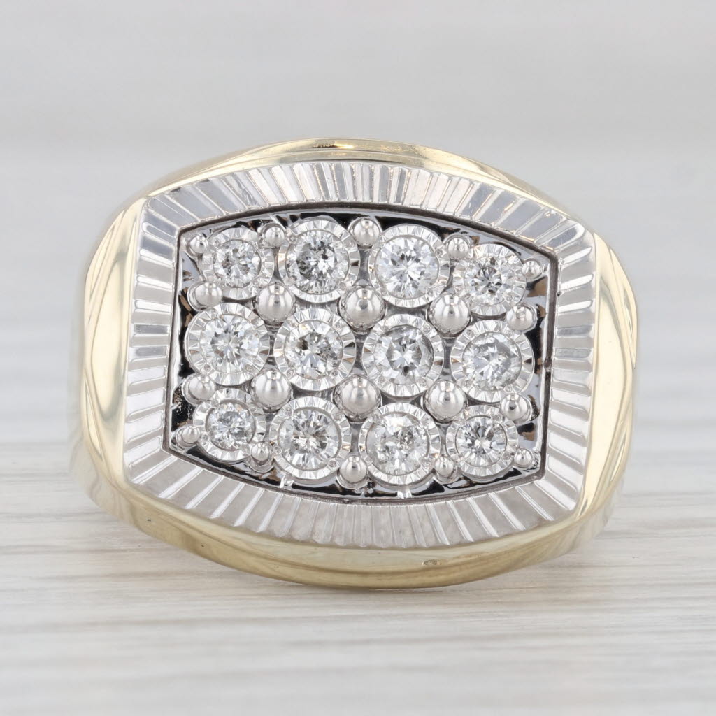 Light Gray 0.52ctw Men's Diamond Cluster Ring 10k Yellow White Gold Size 10