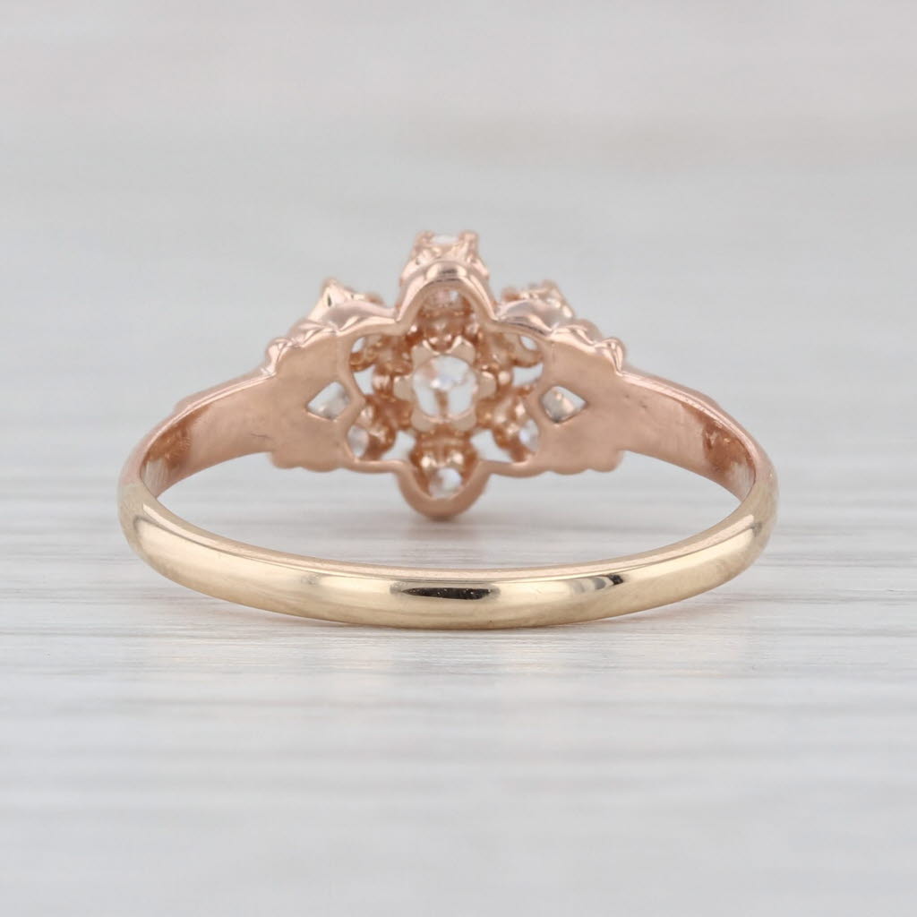 Antique Diamond Flower Ring 10k Rose Yellow Gold Size 7.25 Engagement Cluster