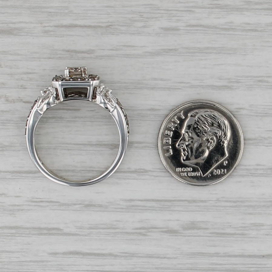 Le Vian Champagne & White Diamond Halo Engagement Ring 14k White Gold Size 7