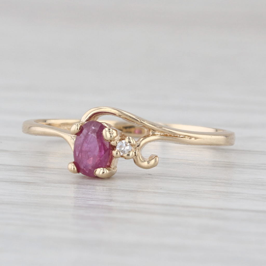 0.23ct Oval Ruby Solitaire Ring 10k Yellow Gold Size 6.25 Bypass