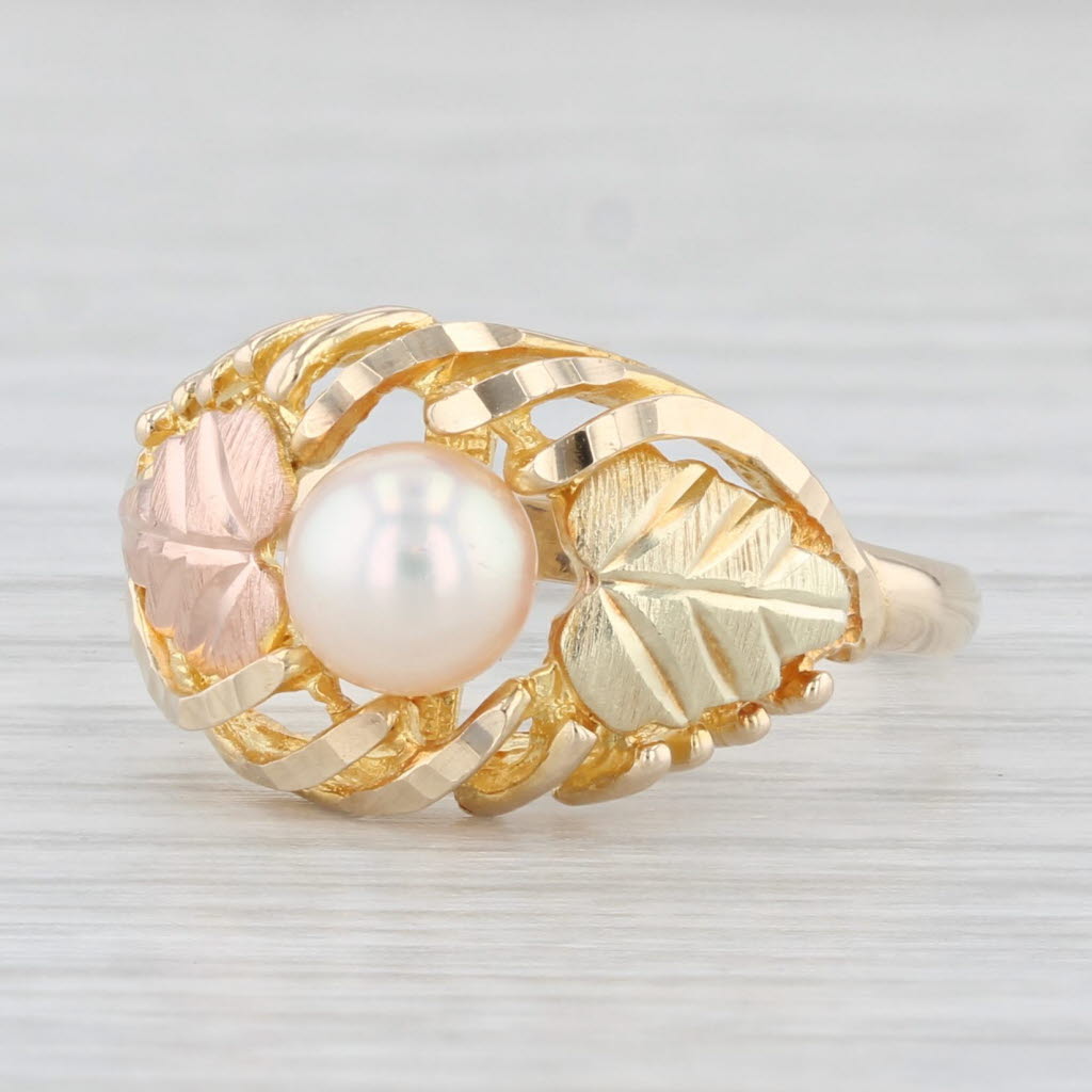 Light Gray Coleman Co Black Hills Gold Pearl Leaf Ring 10k Yellow Rose Green Gold Size 8