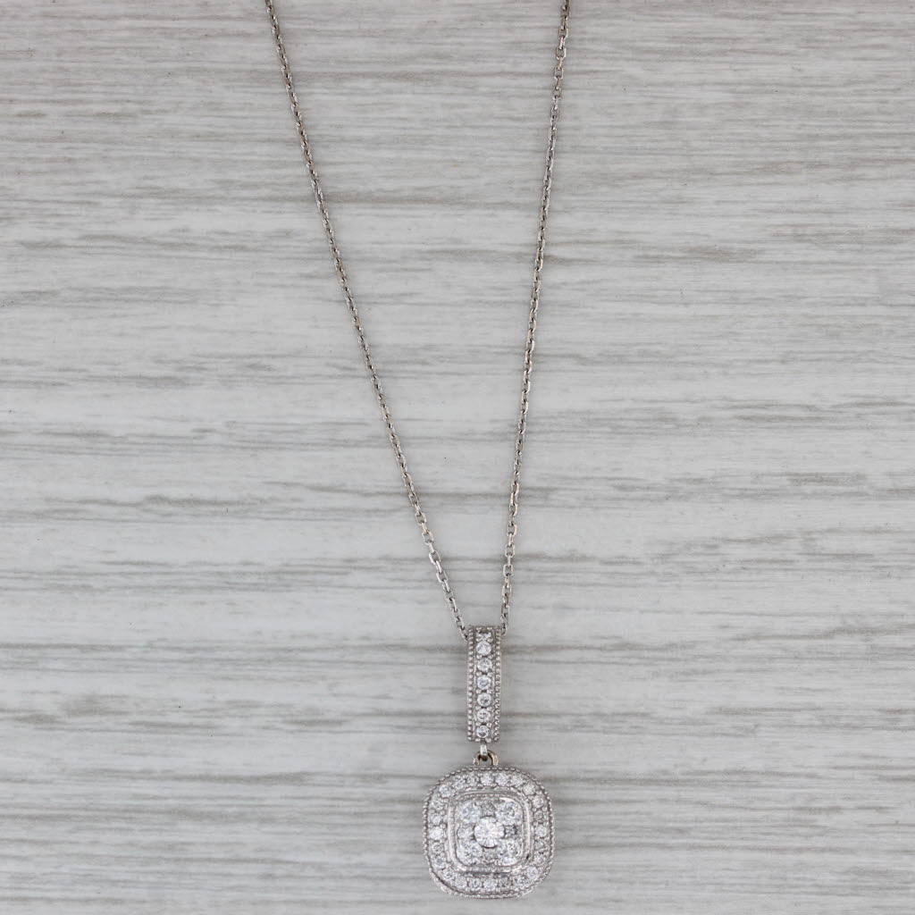 Gray 0.36ctw Diamond Halo Pendant Necklace 14k White Gold 18" Cable Chain