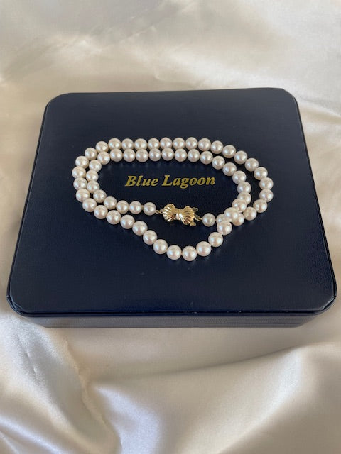 Dark Gray Blue Lagoon Cultured Pearl Strand Bead Necklace 14k Yellow Gold 18" Box