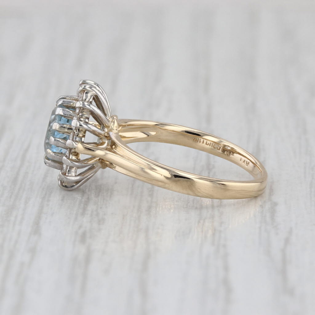0.91ctw Oval Aquamarine Diamond Halo Ring 10k Yellow Gold Size 5.5 Engagement