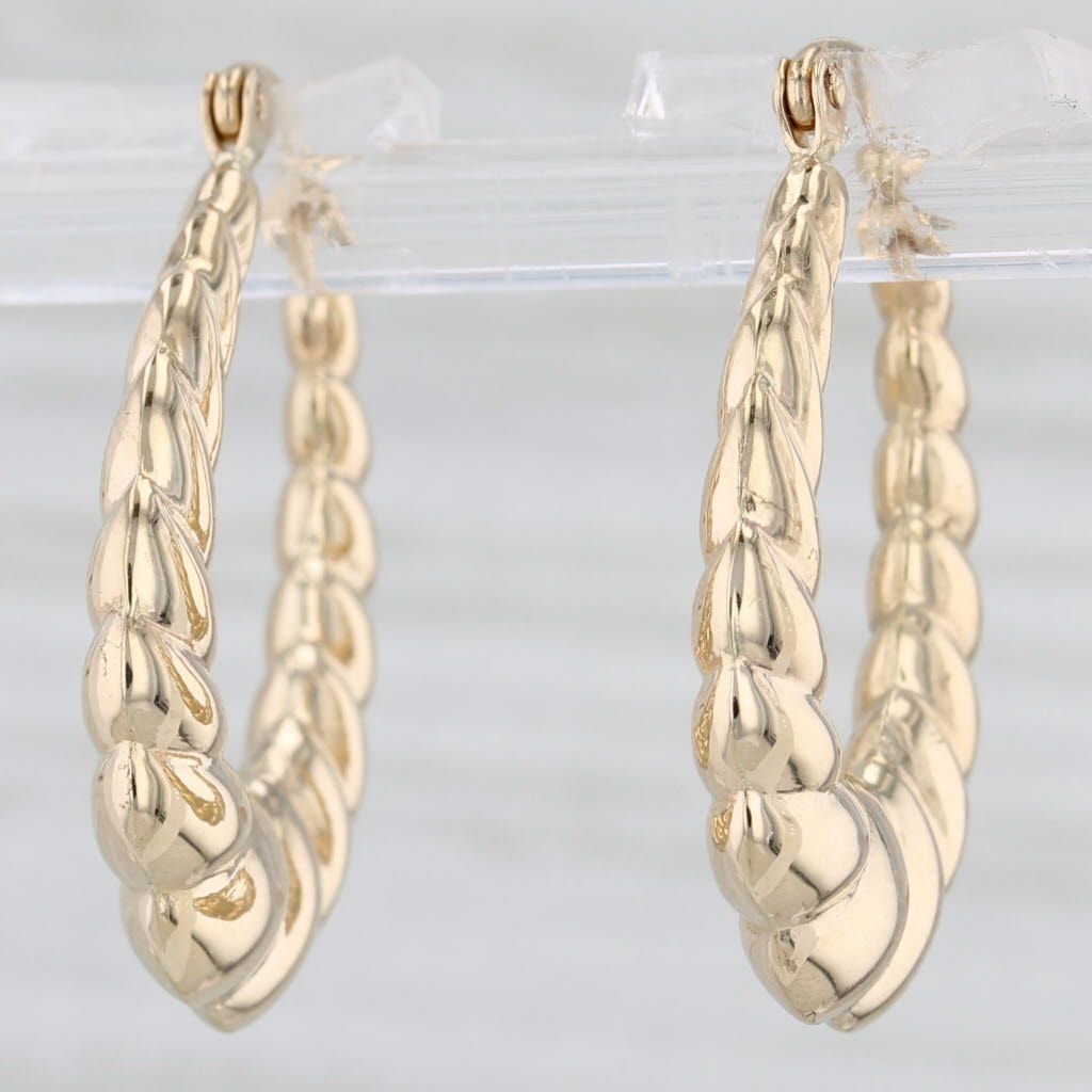 Light Gray New 14k Yellow Gold Scalloped Snap Top Hoop Earrings