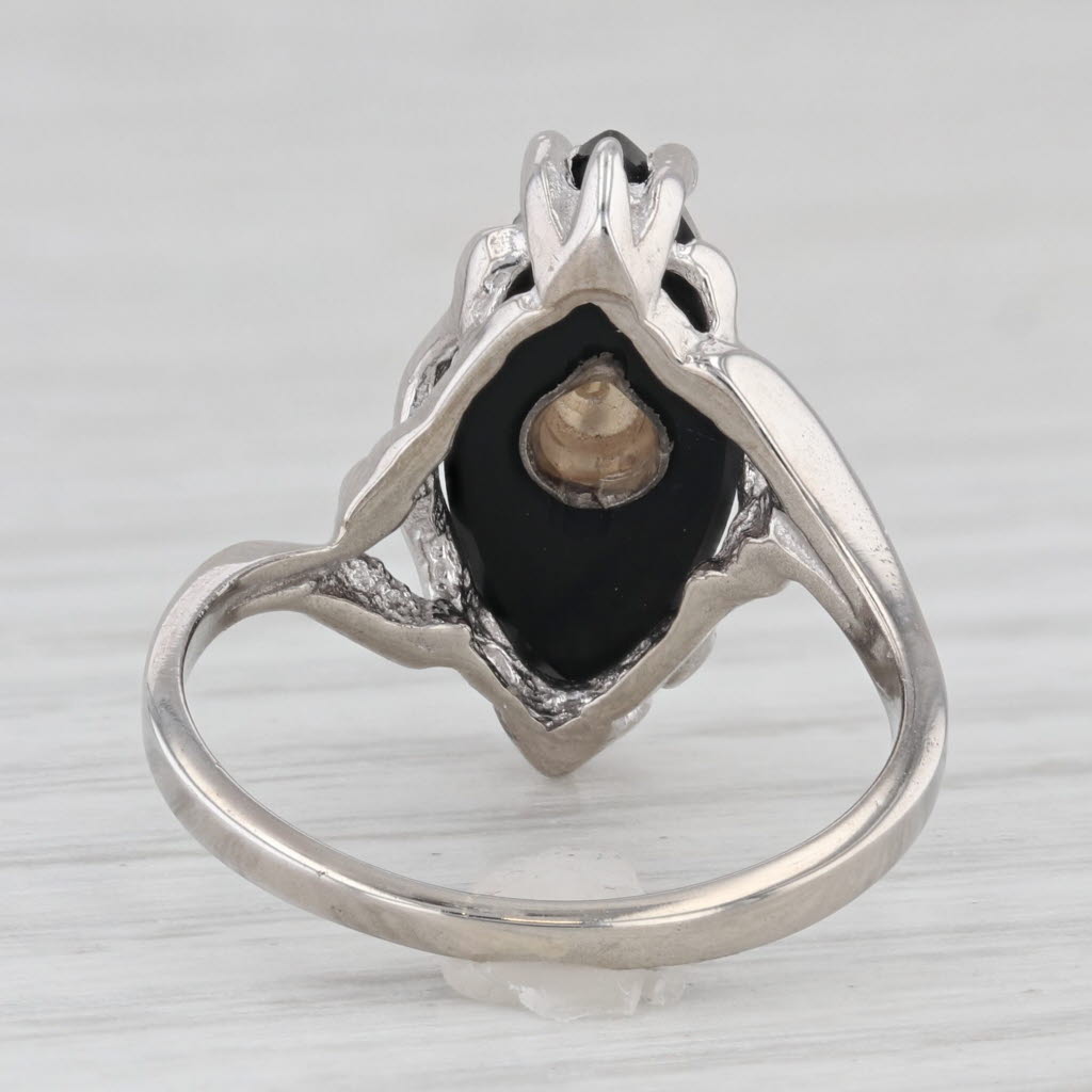 Light Gray Vintage Onyx Signet Ring 10k White Gold Size 5.25 Diamond Accent