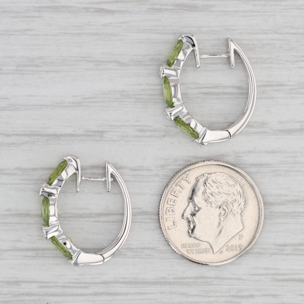 Light Gray New 2.30ctw Peridot Diamond Hoop Earrings 14k White Gold Hinged Snap Top Hoops