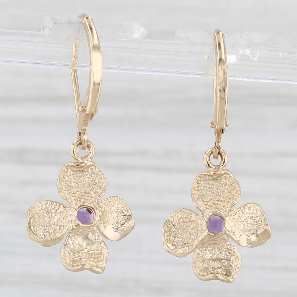 Light Gray 0.18ctw Amethyst Flower Dangle Earrings 14k Yellow Gold