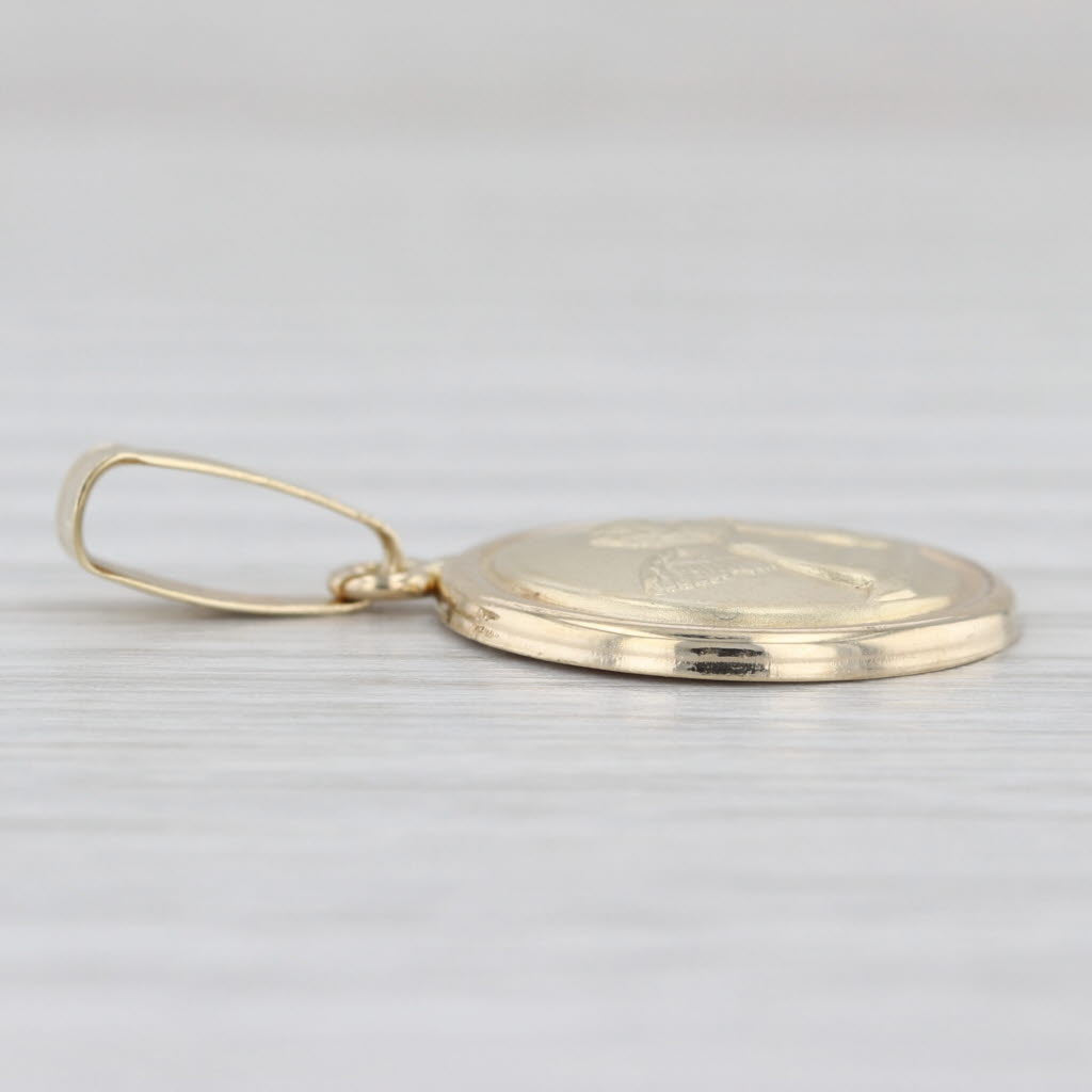 Guardian Angel Pendant 14k Yellow Gold Small Drop Winged Cherub Charm