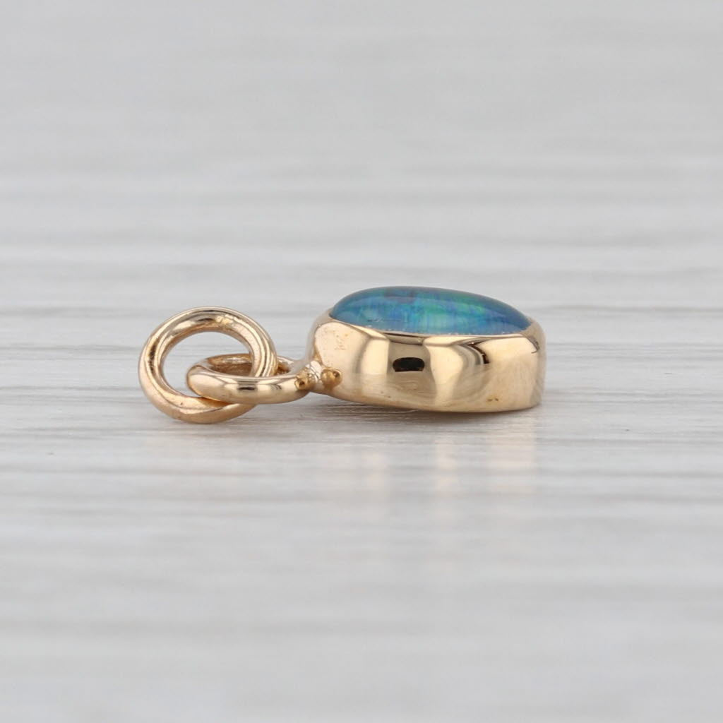 Small Oval Cabochon Blue Green Opal Pendant 14k Yellow Gold Charm