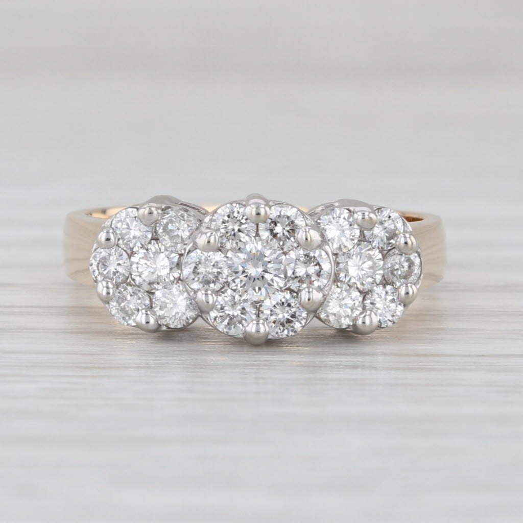0.75ctw Diamond Flower Clusters Ring 14k Yellow White Gold Size 7.25 Engagement