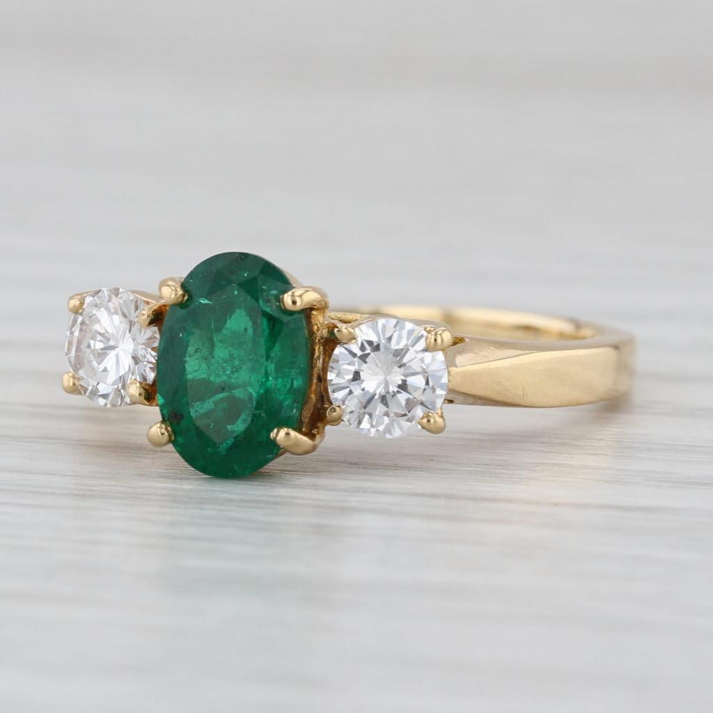2.25ctw Emerald Diamond Ring 18k Yellow Gold Size 10.5 3-Stone Engagement