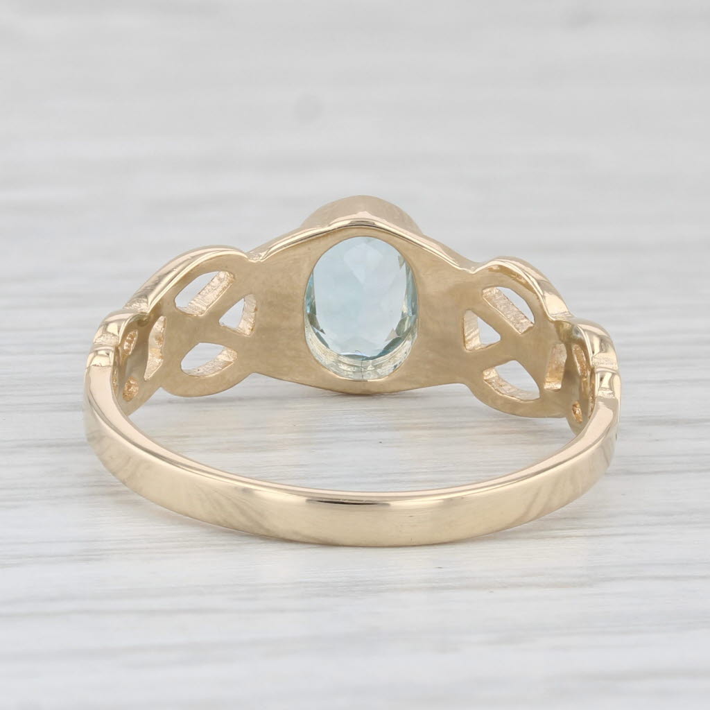 Light Gray 1ct Blue Topaz Knotwork Ring 14k Yellow Gold Size 8.25 Oval Solitaire