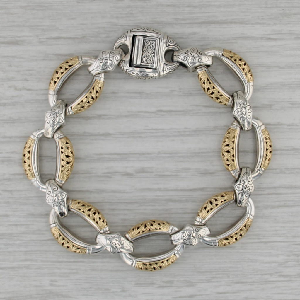 Konstantino Ornate Oval Link Bracelet Sterling Silver 18k Gold 7" statement