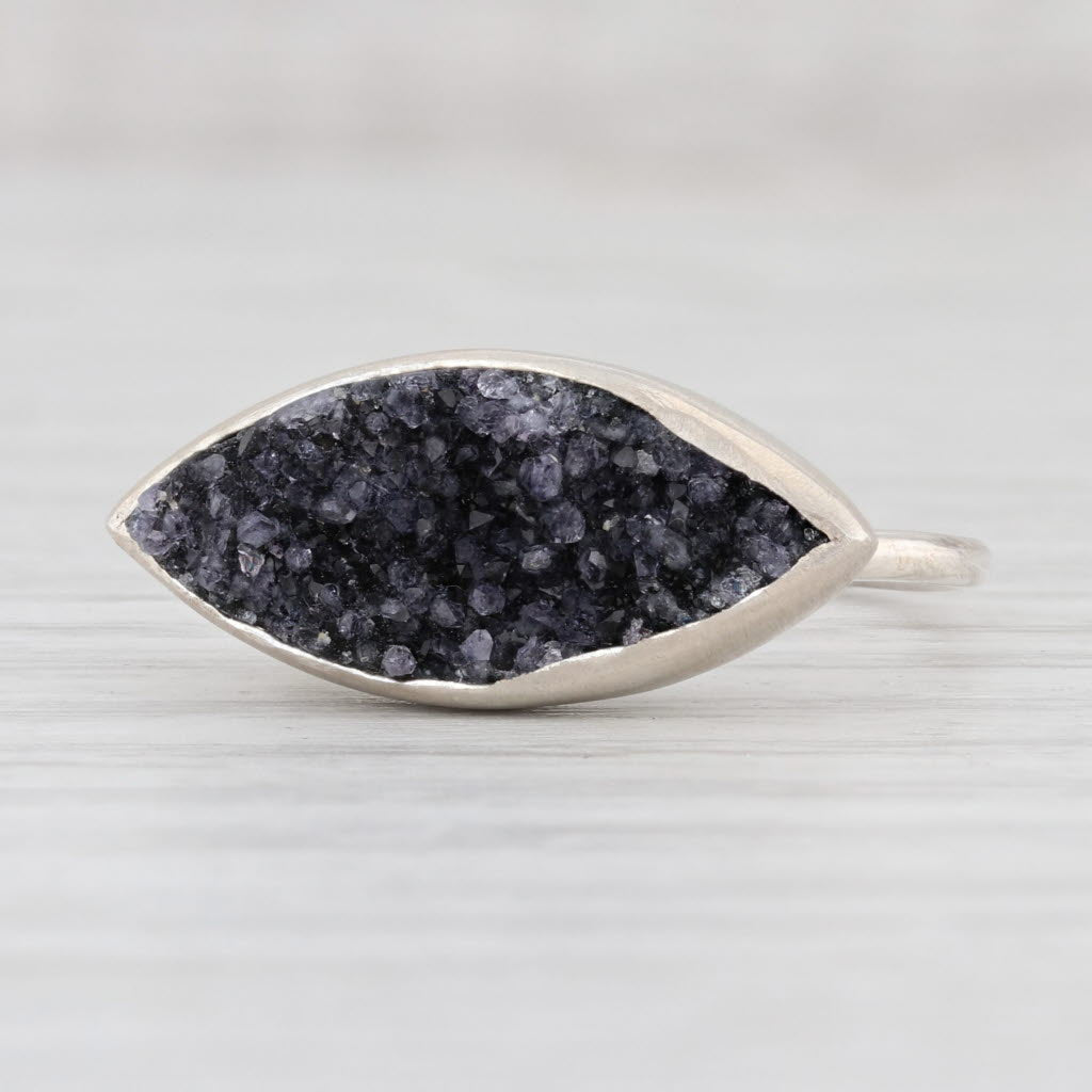 New Nina Wynn Amethyst Druzy Ring Size 7.25 Sterling Silver Solitaire