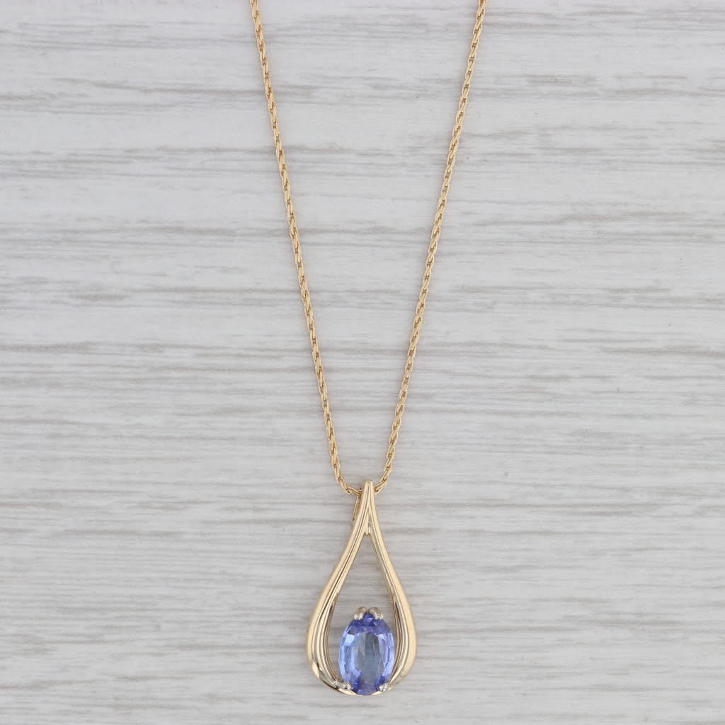 Gray 1.25ct Tanzanite Teardrop Pendant Necklace 14k Yellow Gold 16" Wheat Chain