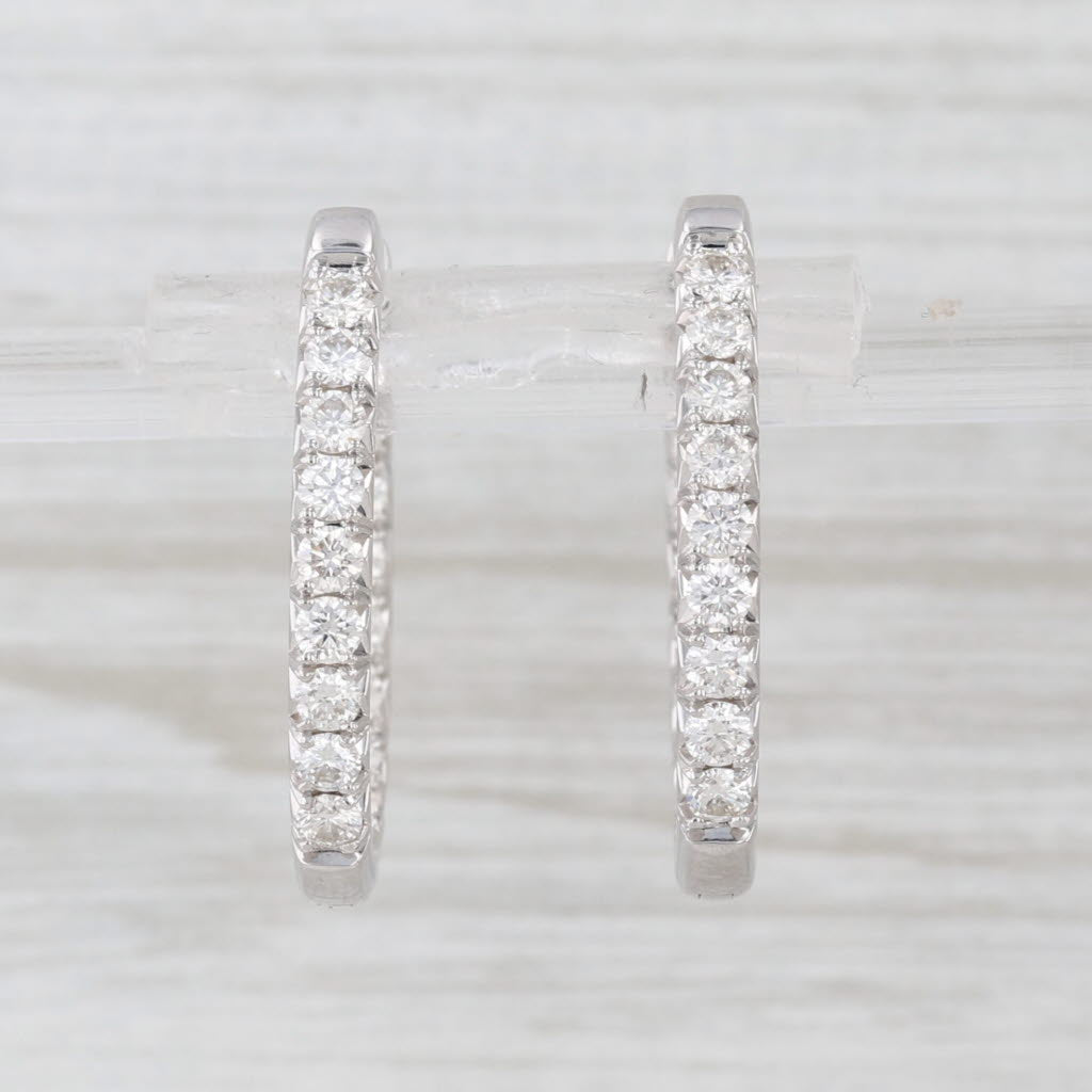 1.36ctw Diamond Inside Out Hoop Earrings 14k White Gold Snap Top Oval Hoops