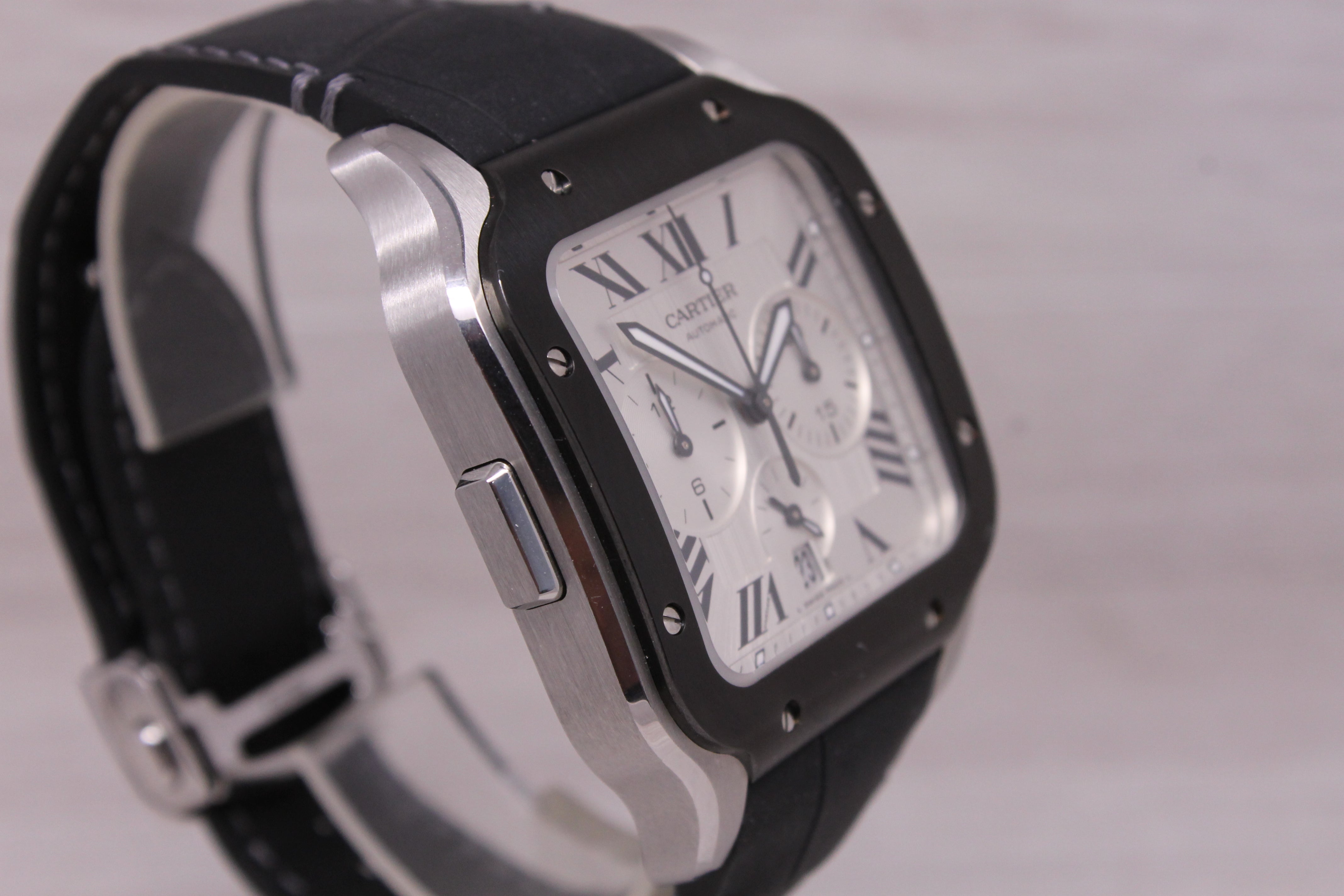 Cartier Santos XL Chronograph Men 40.5mm Steel Watch Box Strap Tag Card WSSA0017