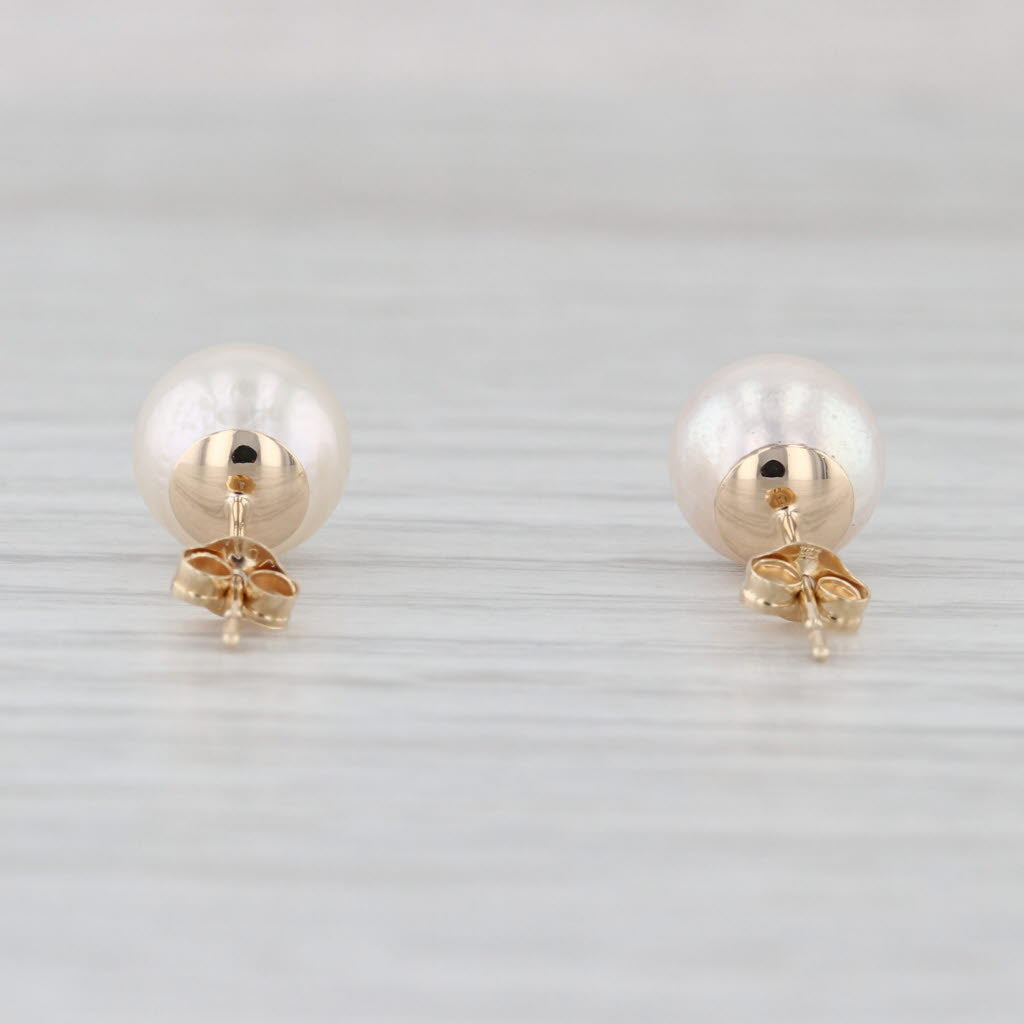 Cultured Pearl Stud Earrings 14k Yellow Gold 8mm Round Bead Solitaire Studs