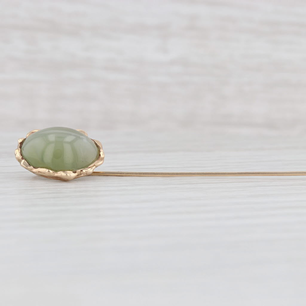 Light Gray Vintage Cat’s Eye Actinolite Stickpin 14k 10k Gold Oval Cabochon Solitaire