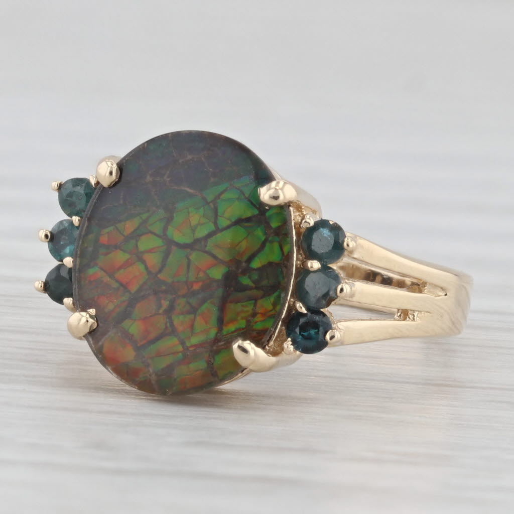 Light Gray Ammolite Quartz Triplet Alexandrite Ring 14k Yellow Gold Size 7