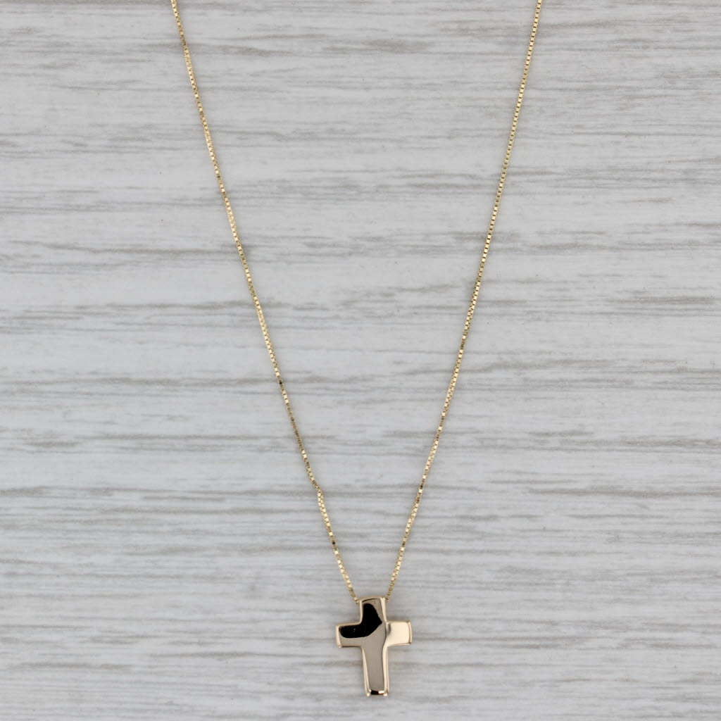 Gray New Puffy Cross Pendant Necklace 14k Yellow Gold 16.25" 18.25" Box Chain