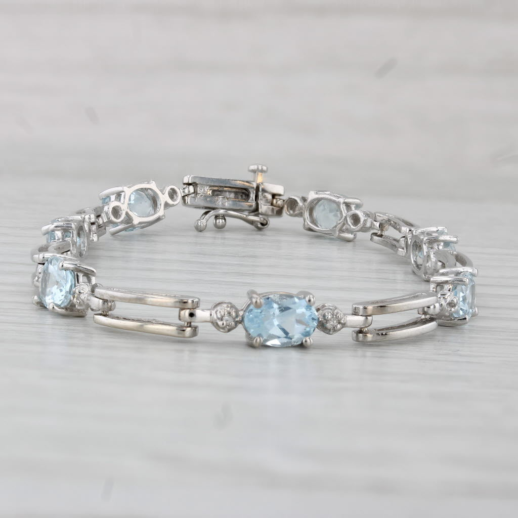 Gray 5.05ctw Aquamarine Diamond Tennis Bracelet 10k White Gold 6.75" 5.2mm