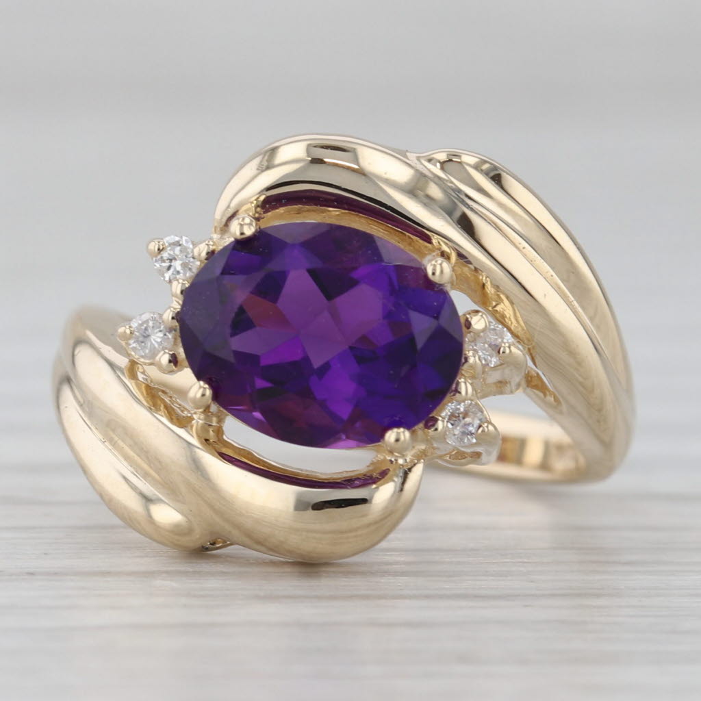 1.75ctw Oval Amethyst Diamond Bypass Ring 14k Yellow Gold Size 4.75