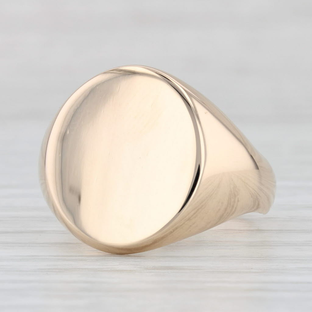 Light Gray Round Engravable Signet Ring 14k Yellow Gold Size 10 Men's