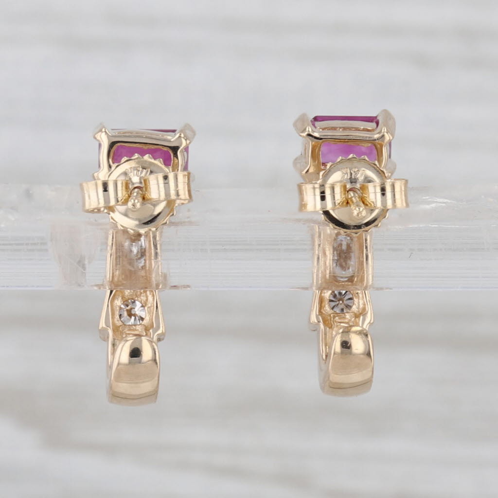 0.84ctw Ruby Diamond J-Hook Earrings 14k Yellow Gold Drops