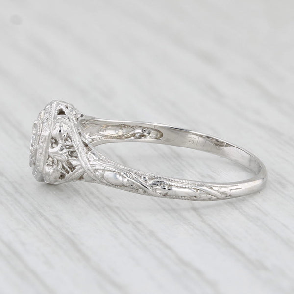 Art Deco VS2 Diamond Solitaire Engagement Ring 18k White Gold Filigree Size 8
