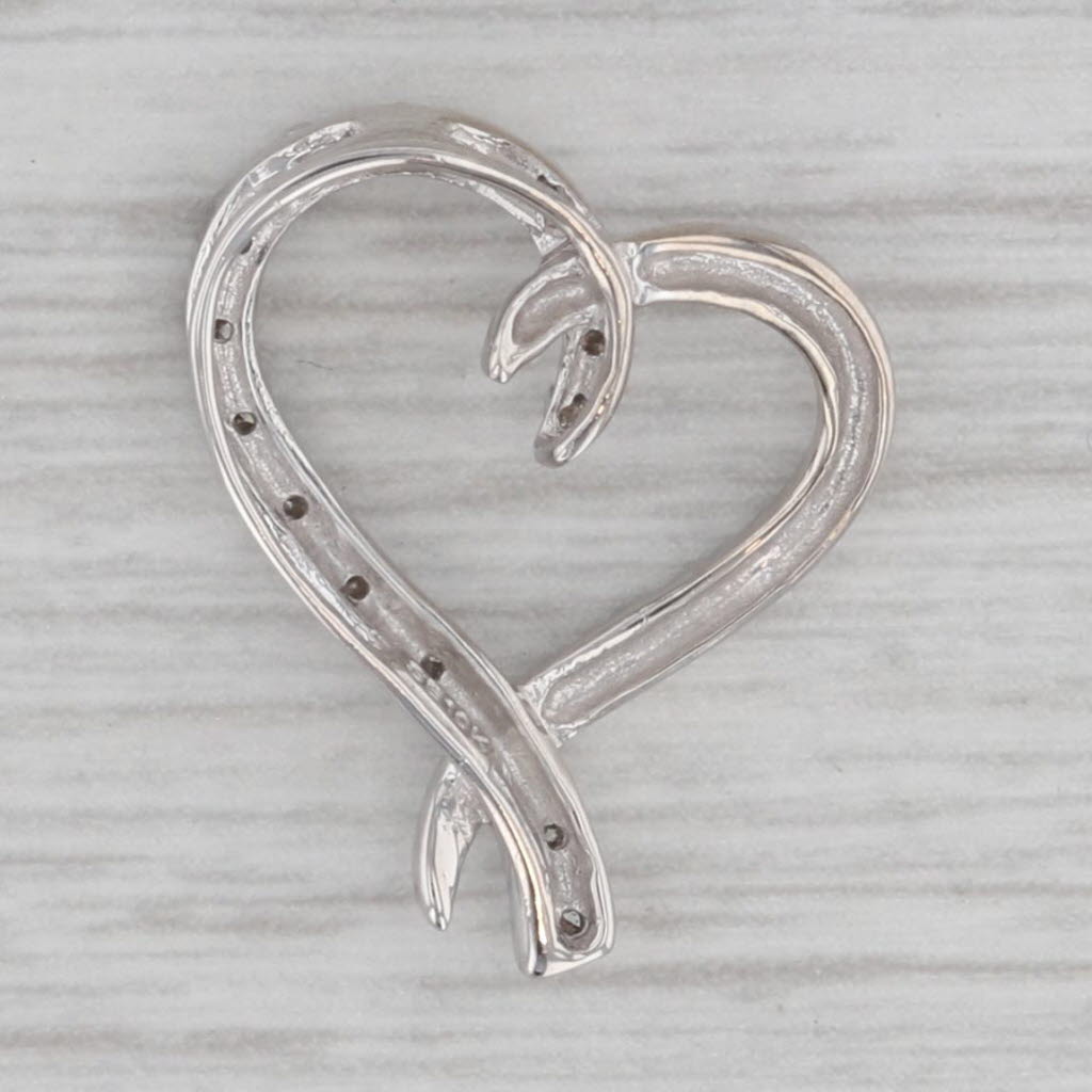 Gray Diamond Open Heart Pendant 10k White Gold Floating Drop