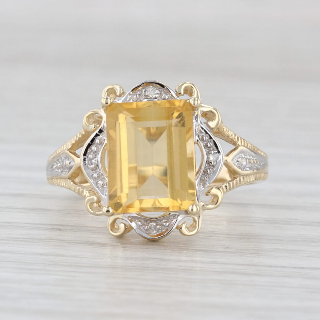 4.28ctw Yellow Citrine Diamond Halo Ring 10k Yellow Gold Size 8